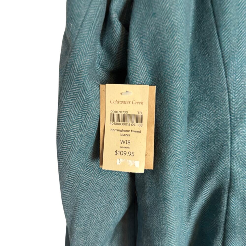 Coldwater Creek Teal Blue Wool Herringbone Tweed Blazer Jacket Plus Size 18 - Picture 6 of 9